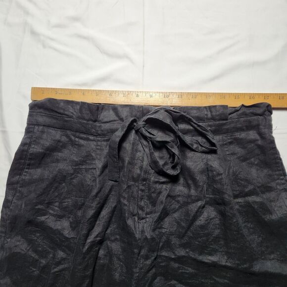 Tahari Womens XL Linen Wide Leg Drawstring High Waist Cropped Pants Black - Picture 5 of 8